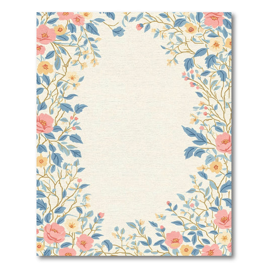 Coral Pink Yellow Blue Floral Branch Rug