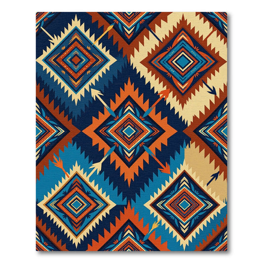 Bold Navy Tribal Geometric Diamond Rug