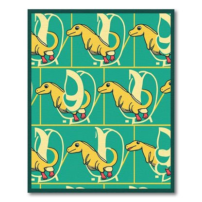 Yellow Dinosaur Teal Line Repeating Rug