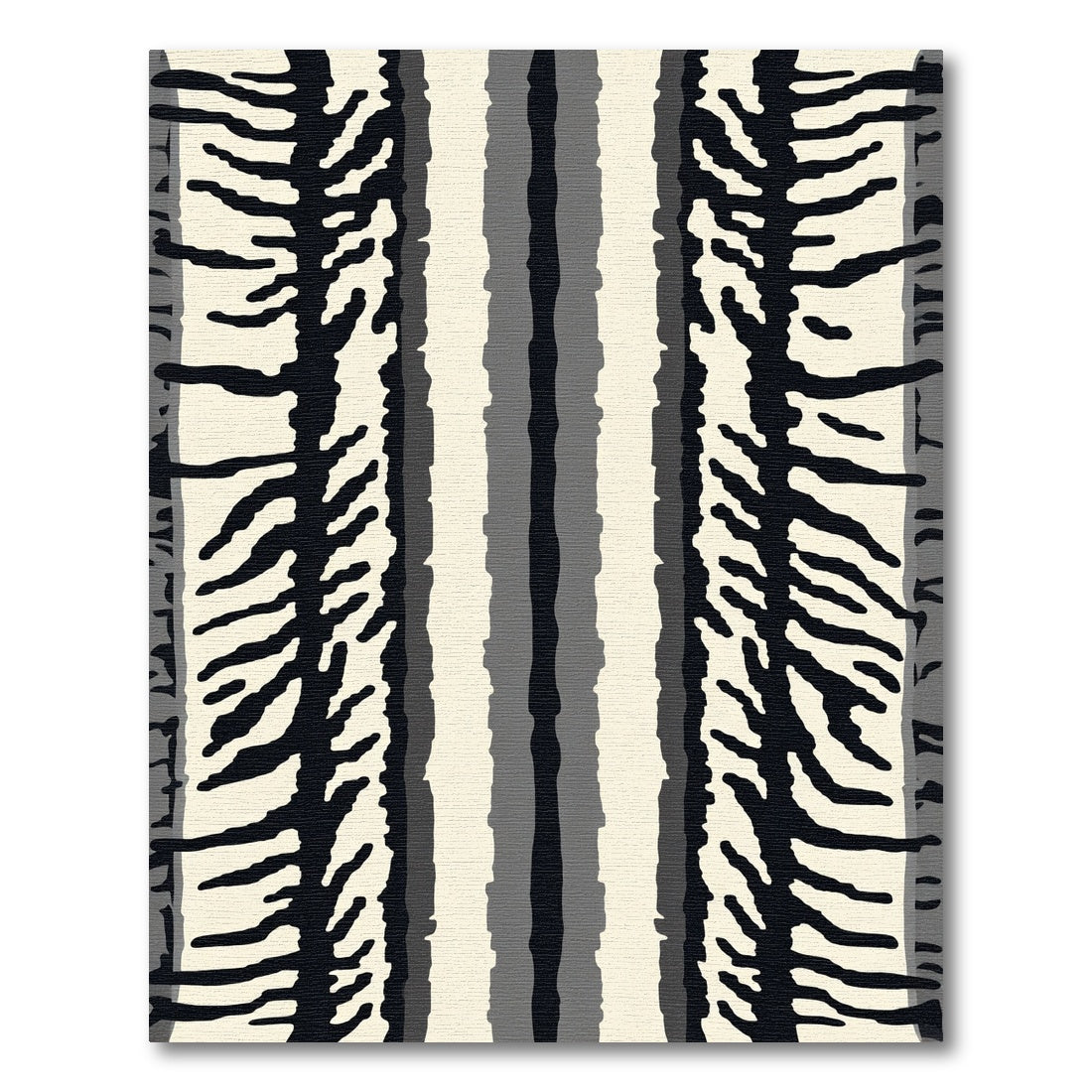 Bold Black Gray Creme Striped Rug