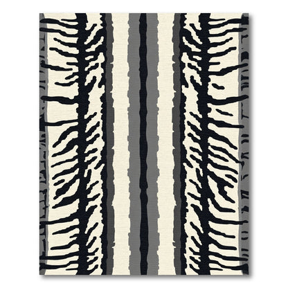 Bold Black Gray Creme Striped Rug