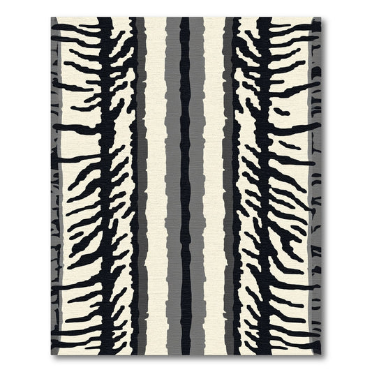 Bold Black Gray Creme Striped Rug