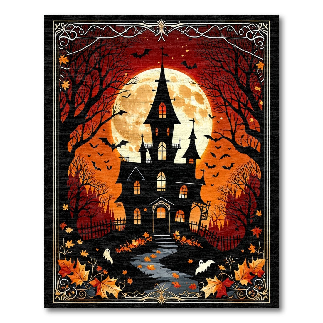 Gothic Haunted Castle Ghosts Bats Rug