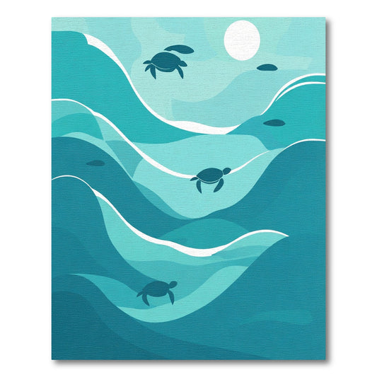 Oceanic Blue Turtle Wave Layers Rug