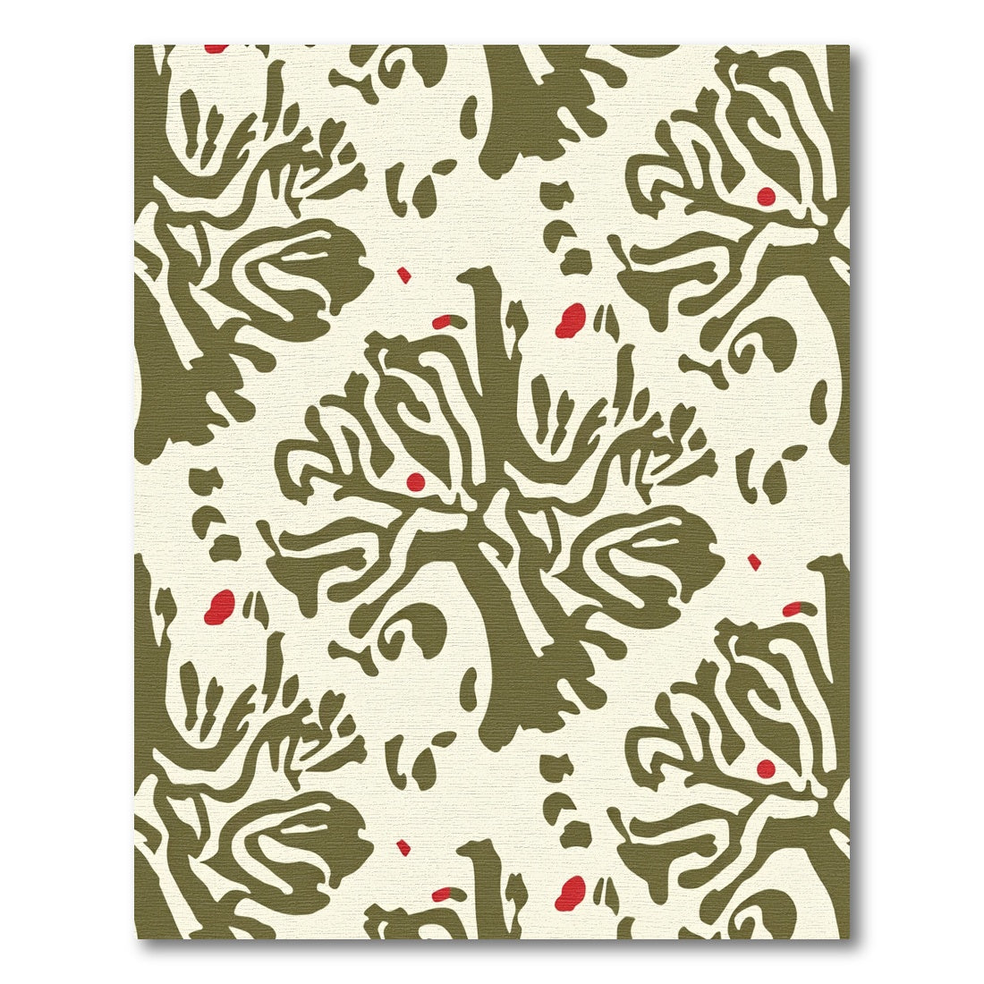 Olive Green Abstract Tree Red Berry Rug