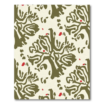 Olive Green Abstract Tree Red Berry Rug