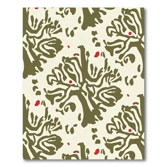 Olive Green Abstract Tree Red Berry Rug