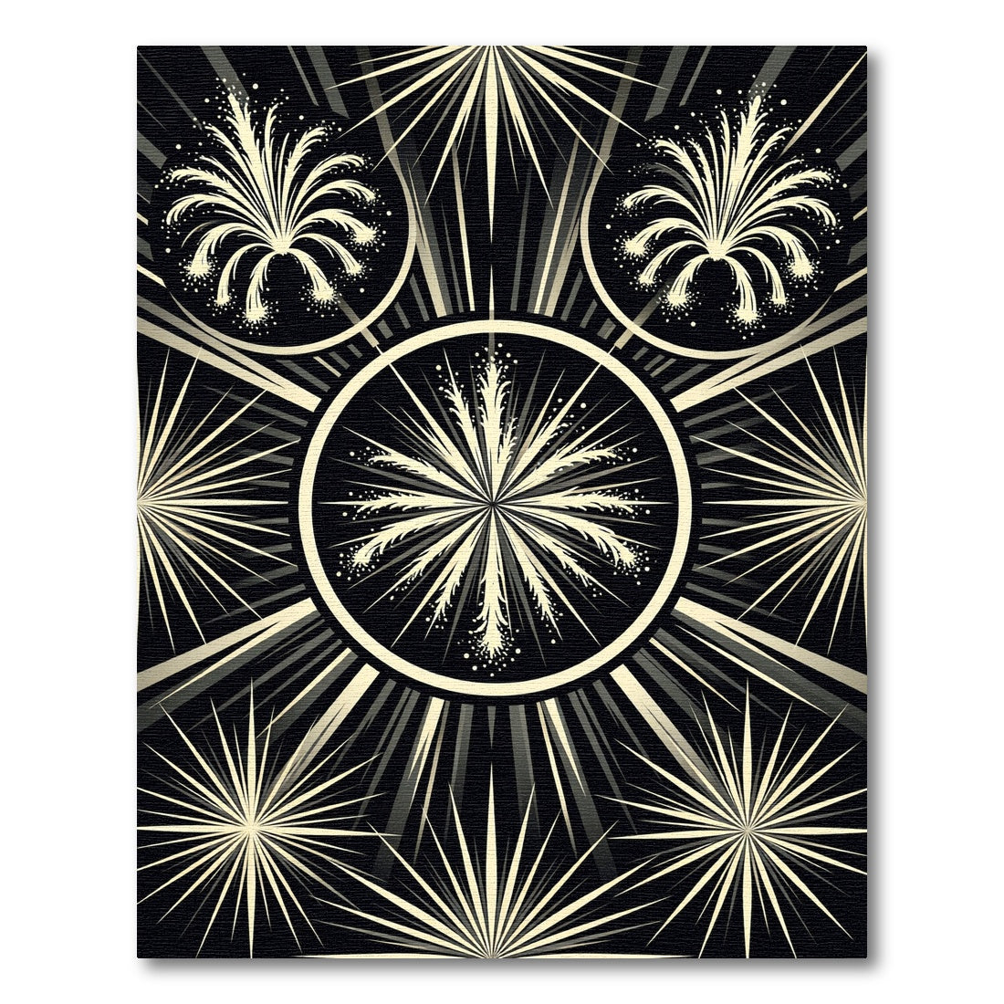 Black And Cream Burst Sunburst Rug
