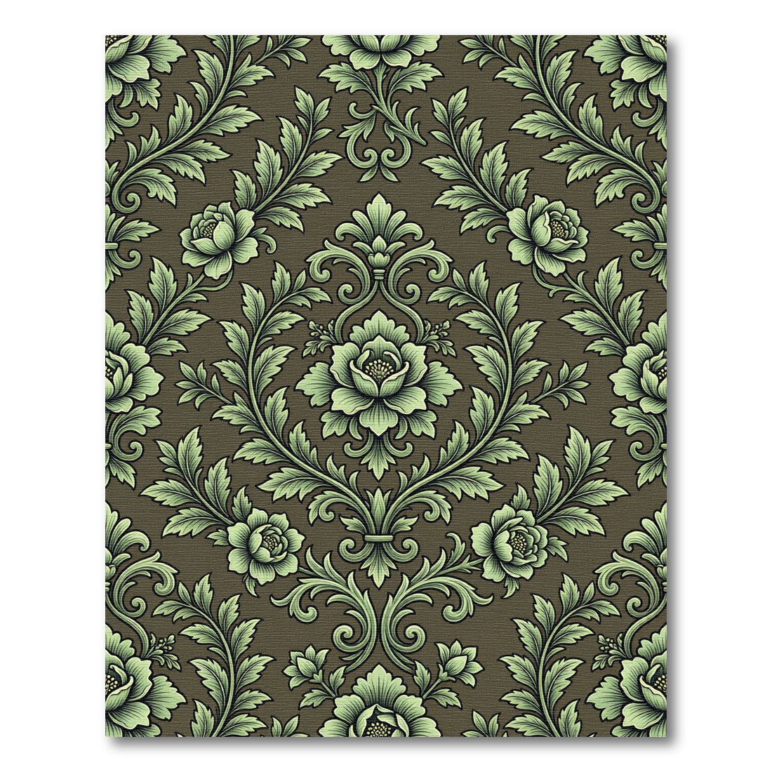 Elegant Sage Green Damask Floral Scroll Rug