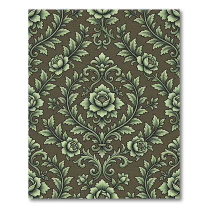 Elegant Sage Green Damask Floral Scroll Rug