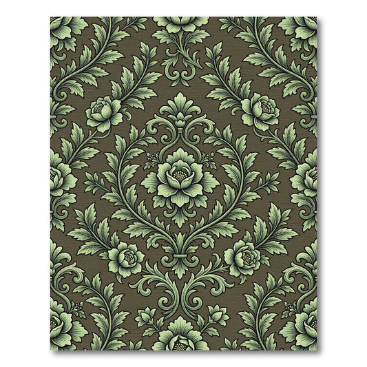 Elegant Sage Green Damask Floral Scroll Rug