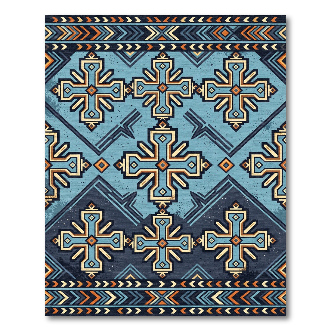 Azure Blue Geometric Cross Medallion Rug