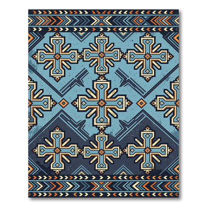 Azure Blue Geometric Cross Medallion Rug