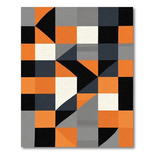 Bold Geometric Squares Orange Gray Black Rug