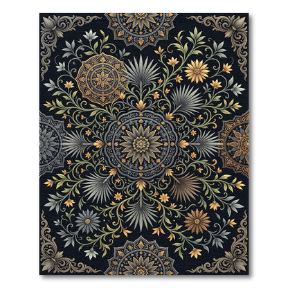 Antique Gold Floral Vine Medallion Rug