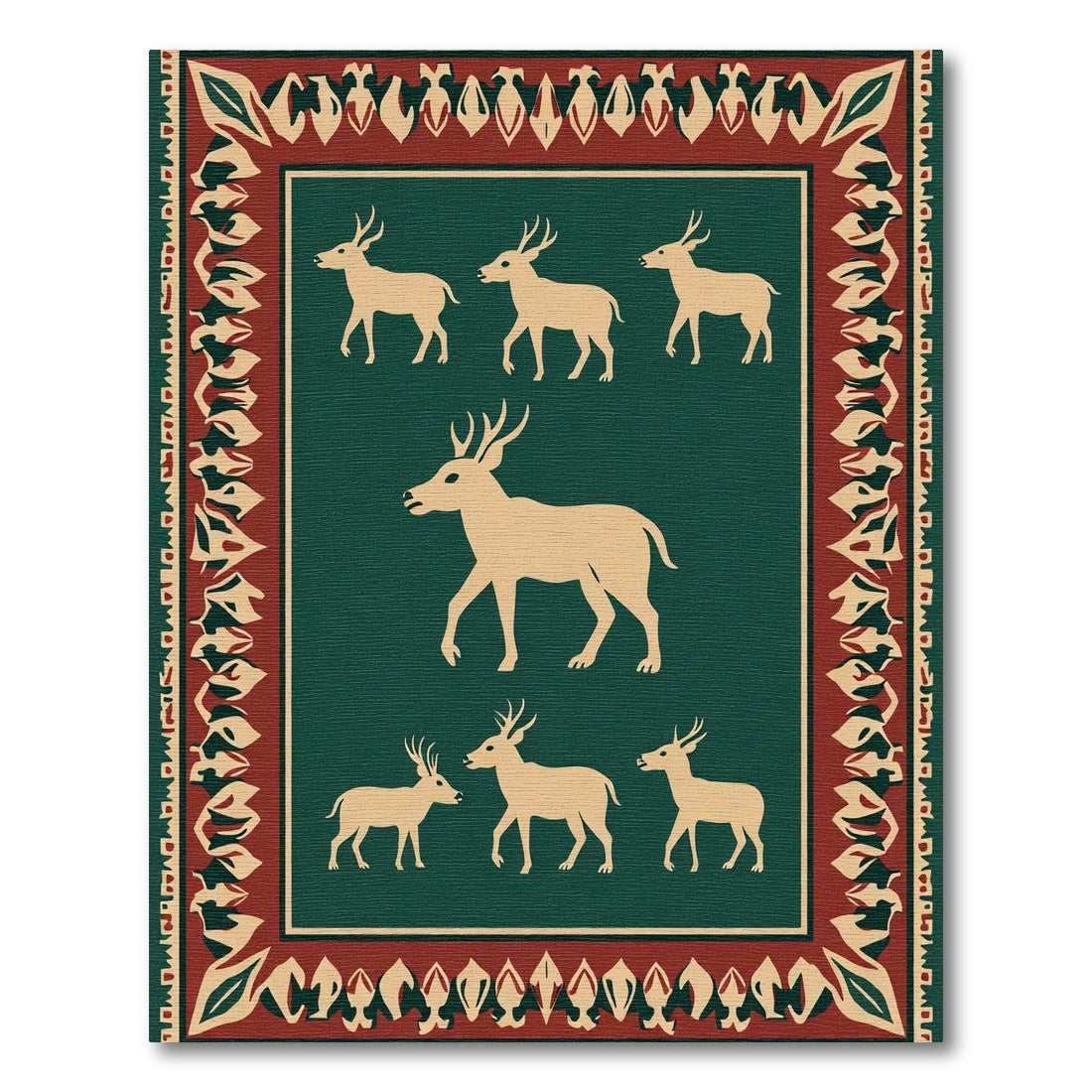 Deep Forest Green Deer Herd Rug