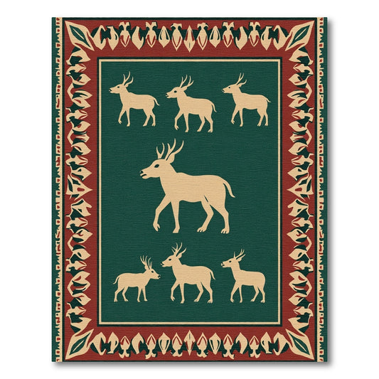Deep Forest Green Deer Herd Rug
