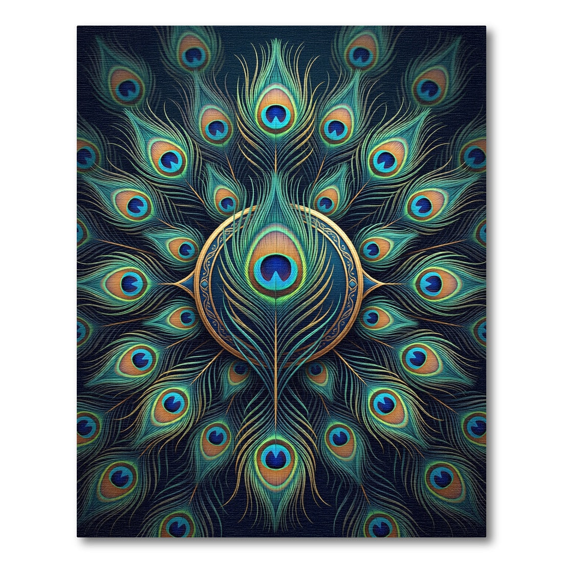 Radiant Peacock Feather Circular Medallion Rug