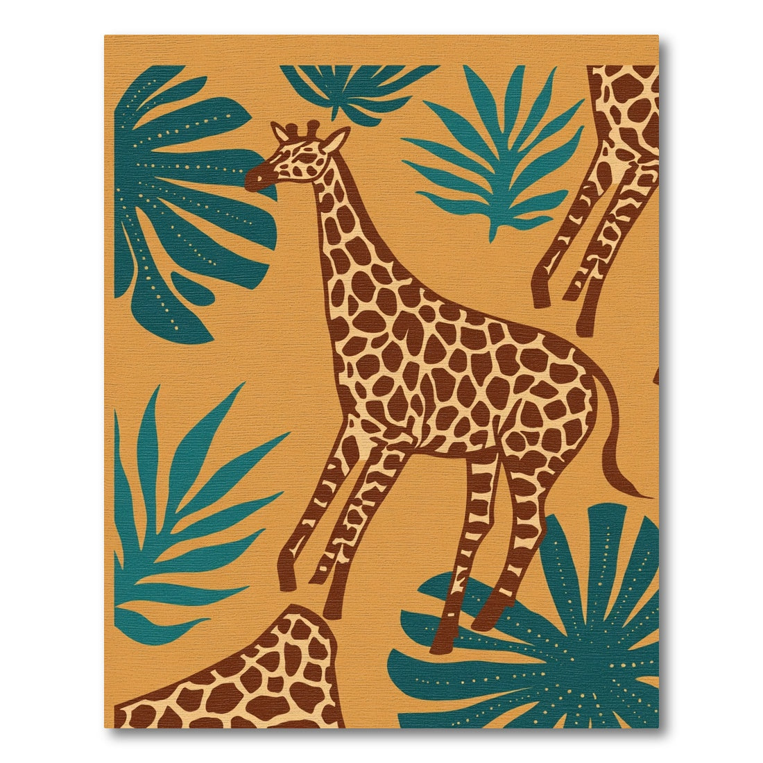Golden Safari Giraffe Tropical Leaves Rug