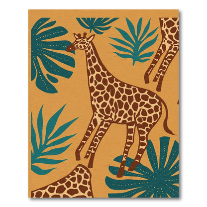Golden Safari Giraffe Tropical Leaves Rug