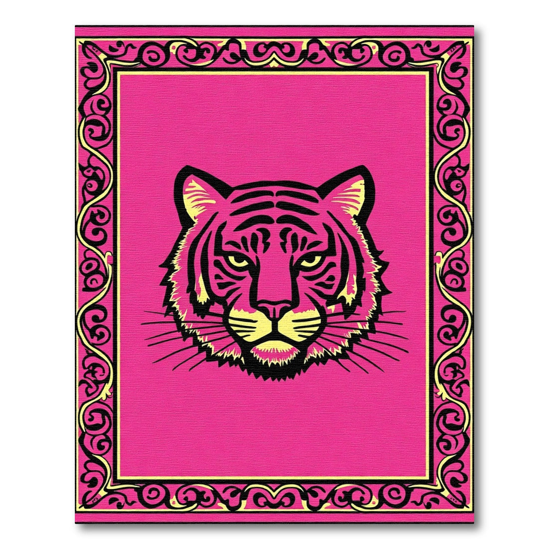 Bold Pink Tiger Face Frame Rug