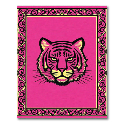 Bold Pink Tiger Face Frame Rug