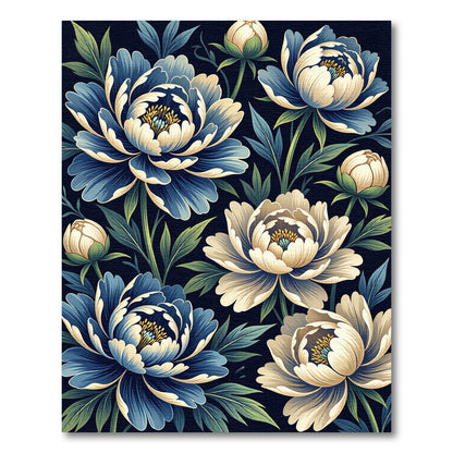 Luxurious Navy Blue Peony Floral Tapestry Rug