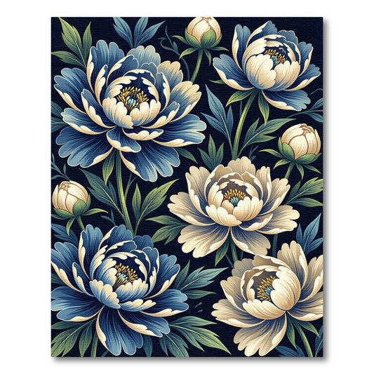 Luxurious Navy Blue Peony Floral Tapestry Rug