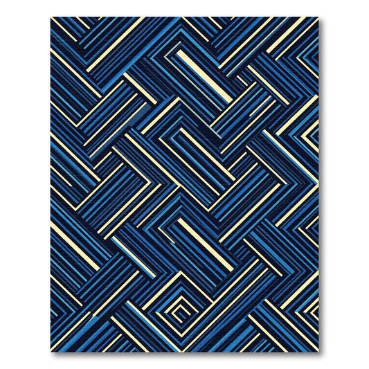 Deep Blue Geometric Interlocking Lines Rug