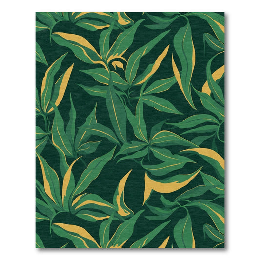Deep Green Gold Leafy Pattern Rug