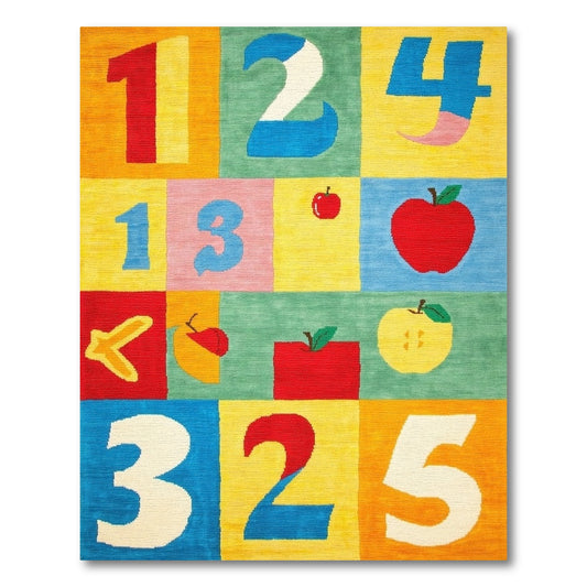 Playful Color Block Numbers Apples Rug