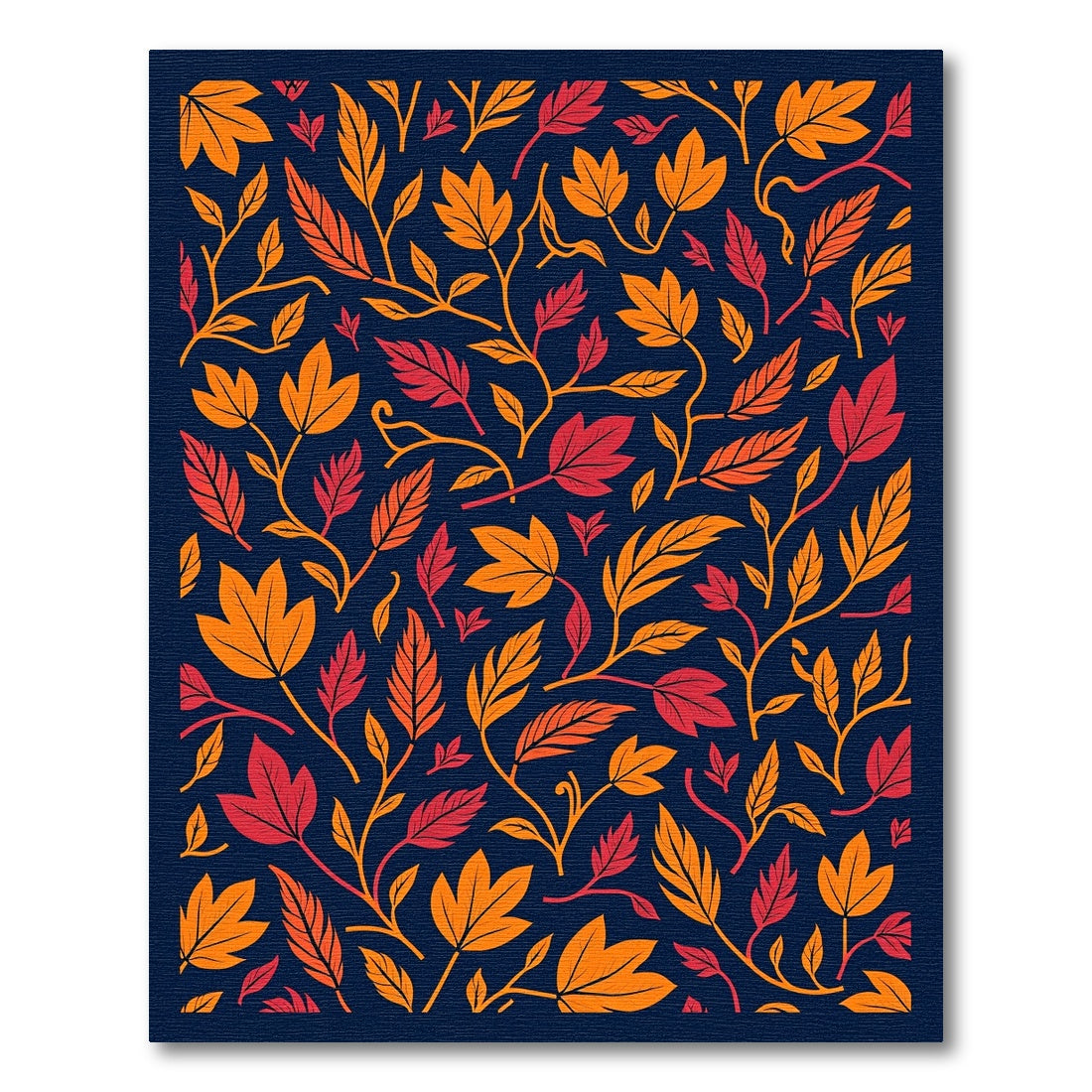 Vibrant Orange Red Leaves Navy Rug