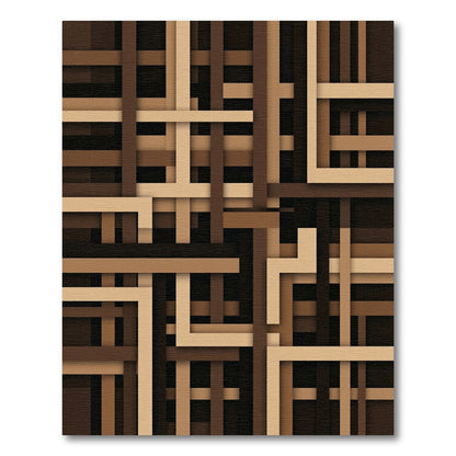 Modern Brown Geometric Layered Block Rug