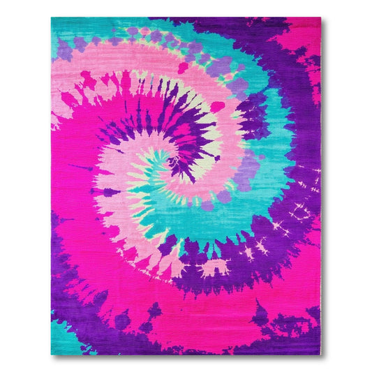 Pink Purple Teal Spiral Tie Dye Rug