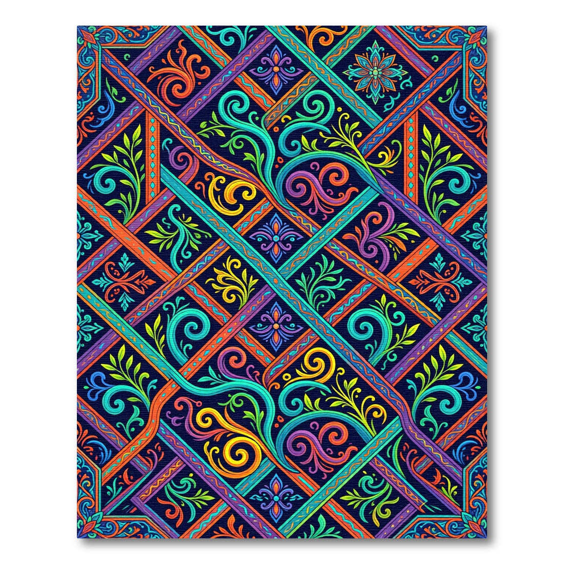 Vibrant Neon Ornate Swirl Tile Rug