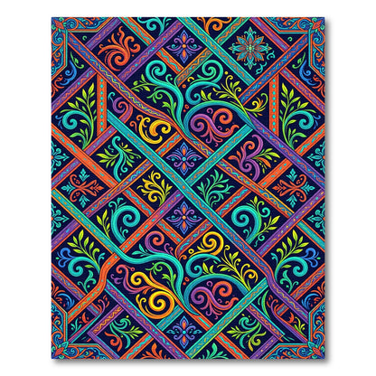 Vibrant Neon Ornate Swirl Tile Rug