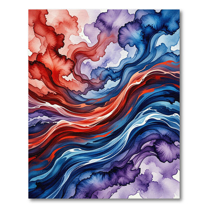 Abstract Red and Blue Flowing Wave Rug