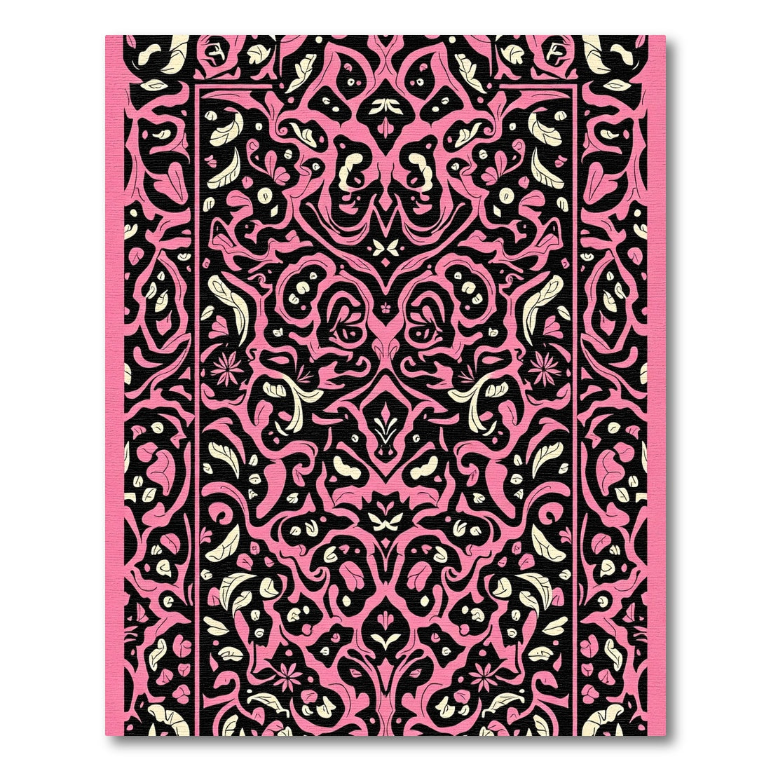 Bold Pink Black Floral Symmetry Rug
