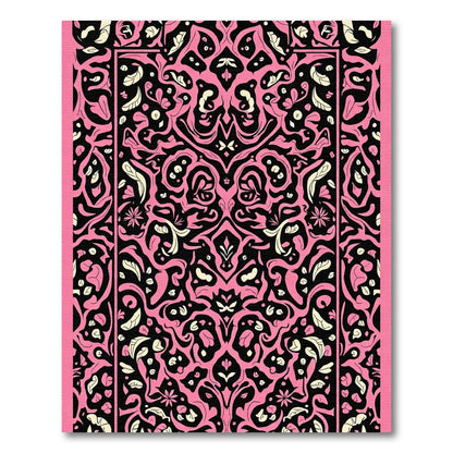 Bold Pink Black Floral Symmetry Rug