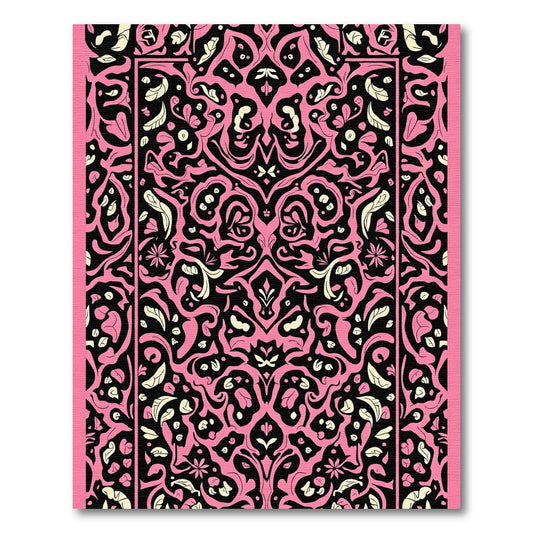 Bold Pink Black Floral Symmetry Rug