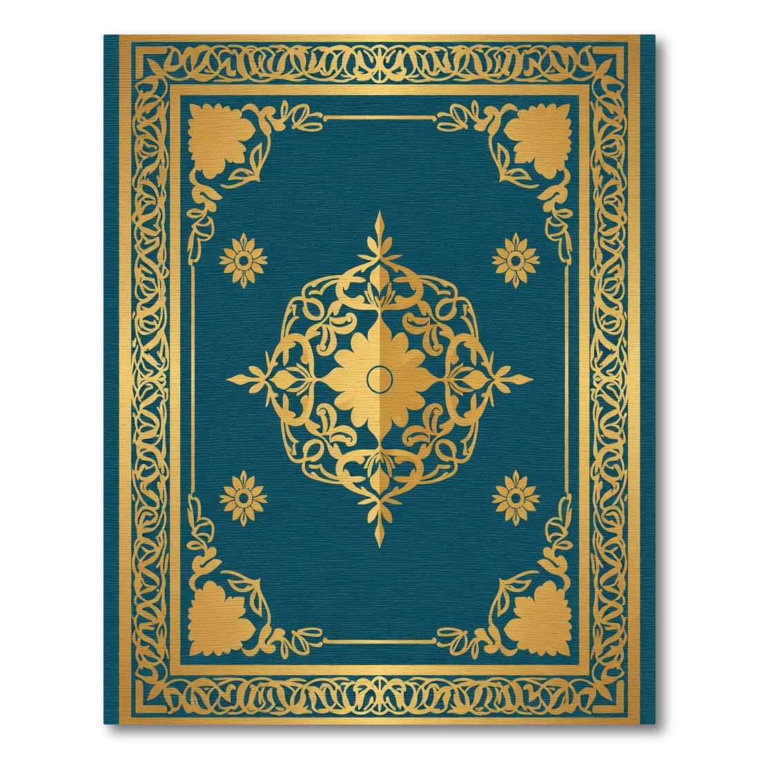 Ornate Teal Gold Floral Medallion Rug
