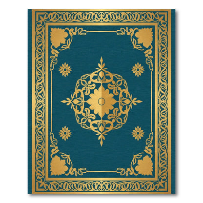 Ornate Teal Gold Floral Medallion Rug