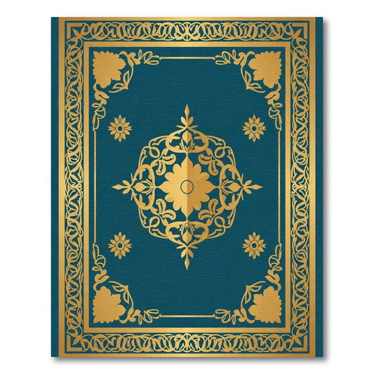 Ornate Teal Gold Floral Medallion Rug