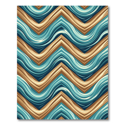 Modern Teal and Tan Chevron Wave Rug
