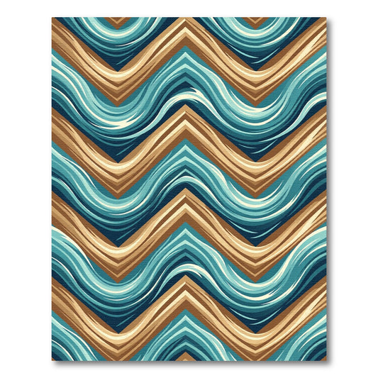 Modern Teal and Tan Chevron Wave Rug