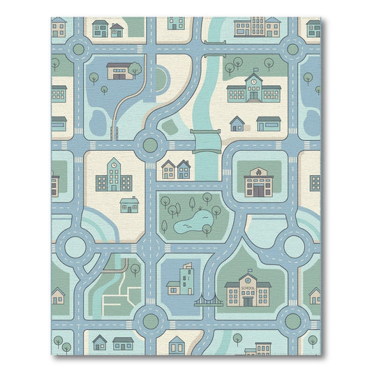 Whimsical Teal City Grid Rug