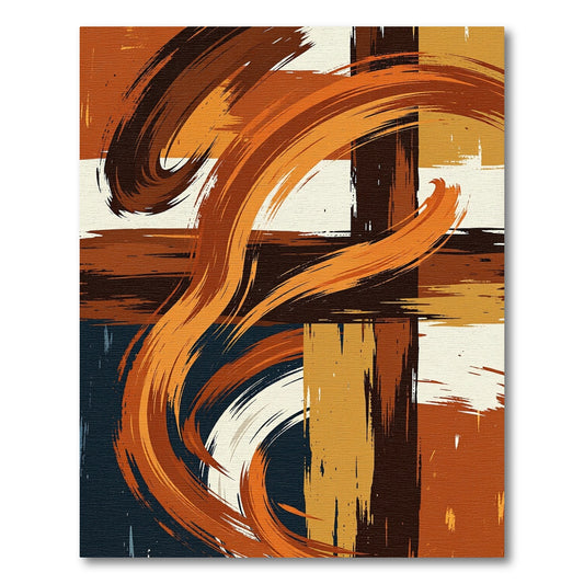 Modern Abstract Burnt Orange Flowing Lines Rug