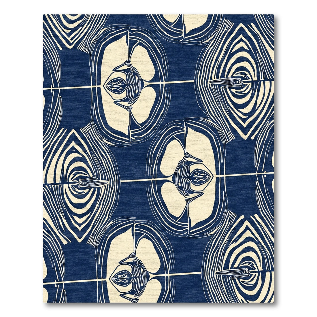 Navy Cream Abstract Organic Forms Rug