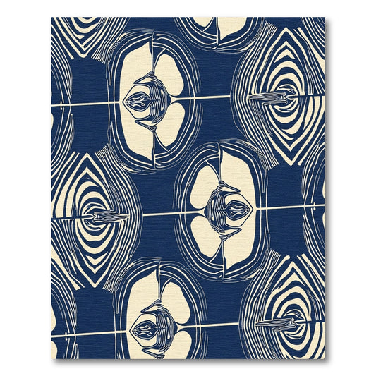 Navy Cream Abstract Organic Forms Rug