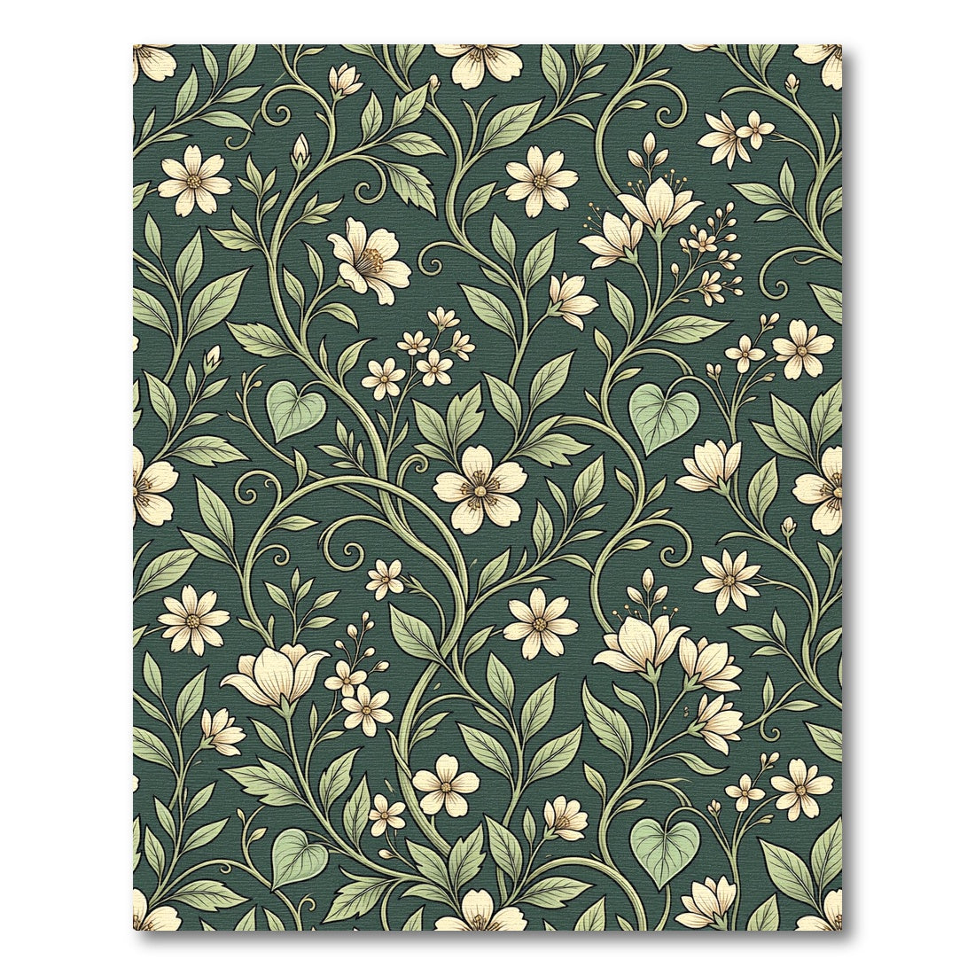 Elegant Deep Green Floral Botanical Scroll Rug